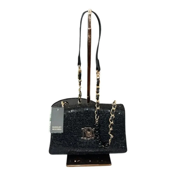 Badgley Mischka Black Sequin Crossbody Bag - Picture 2 of 7